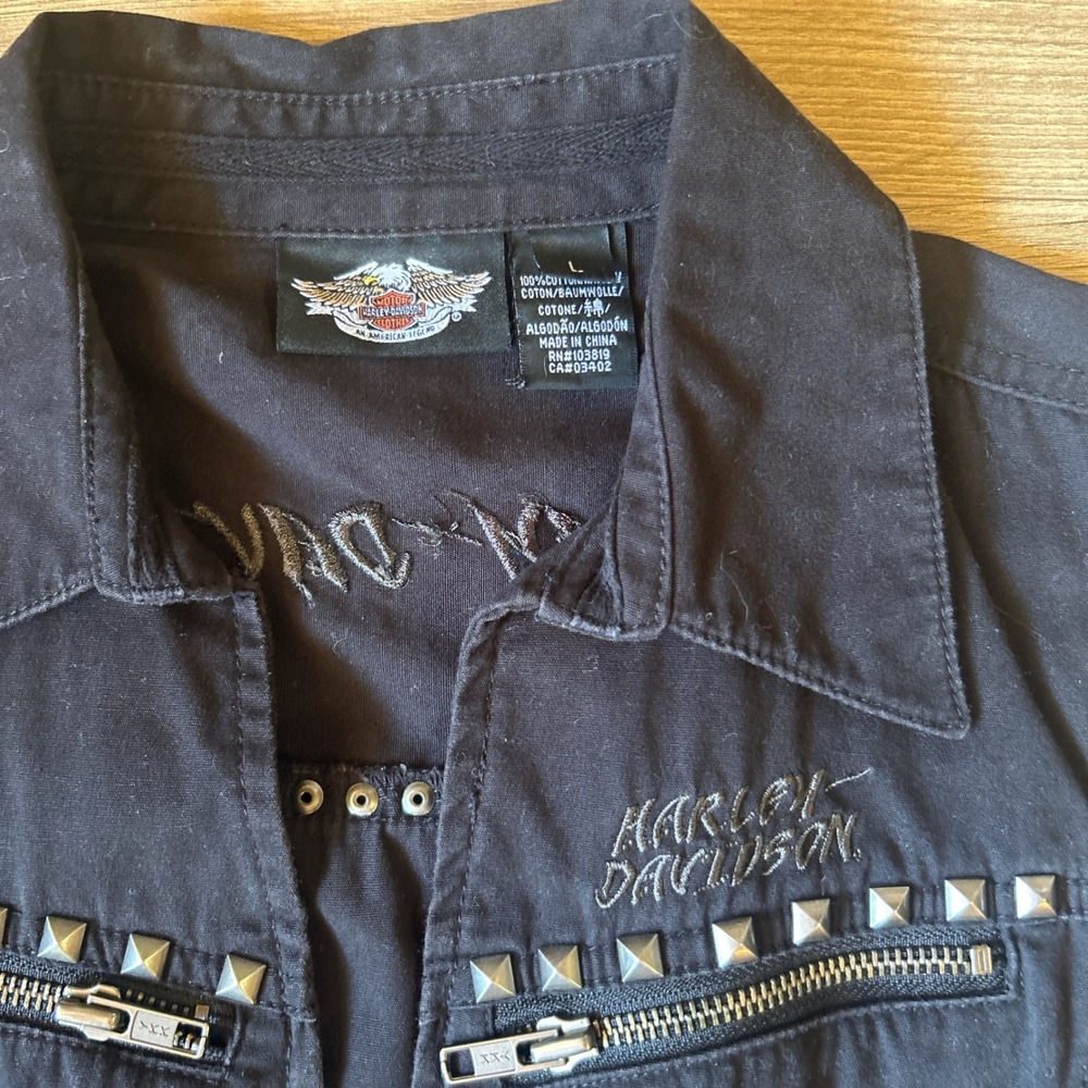 Harley Davidson Womens Black Studded Zip Up Biker Vest - Picture 2 of 4